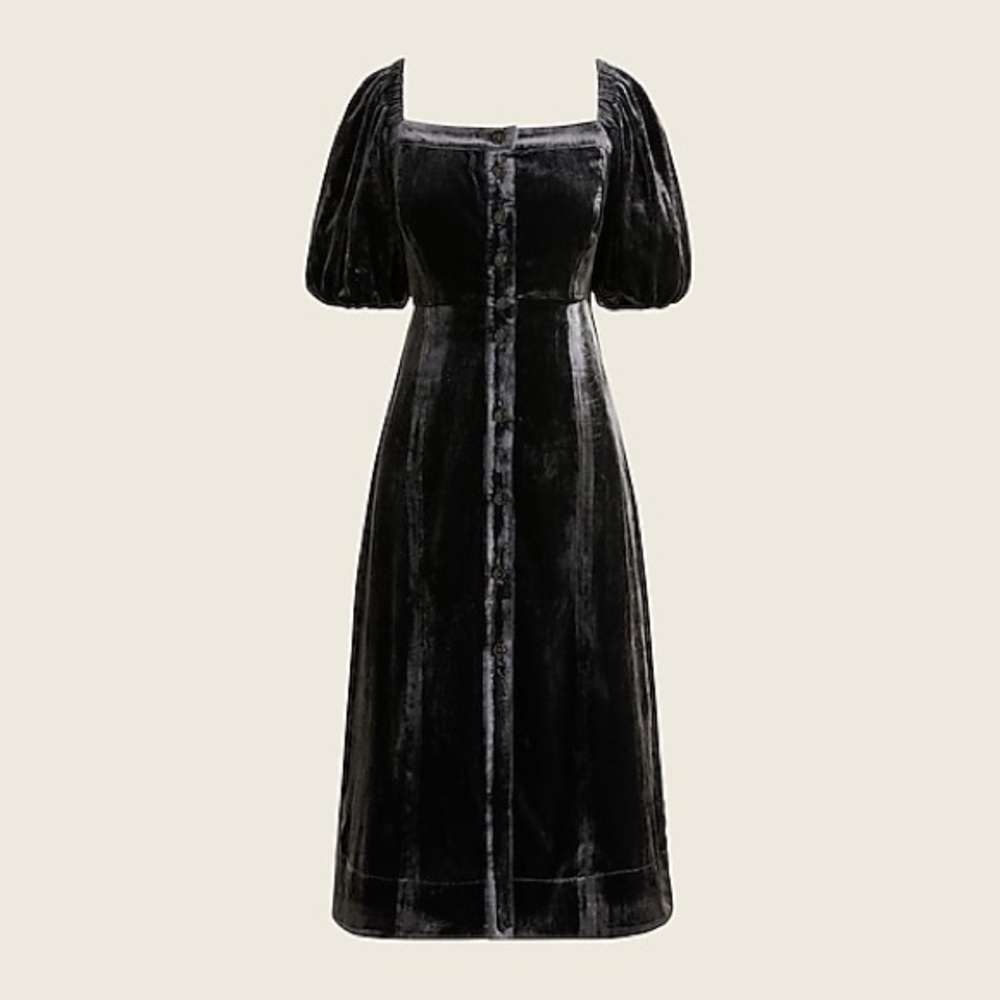 Black velvet jcrew dress with buttons. New with tags.